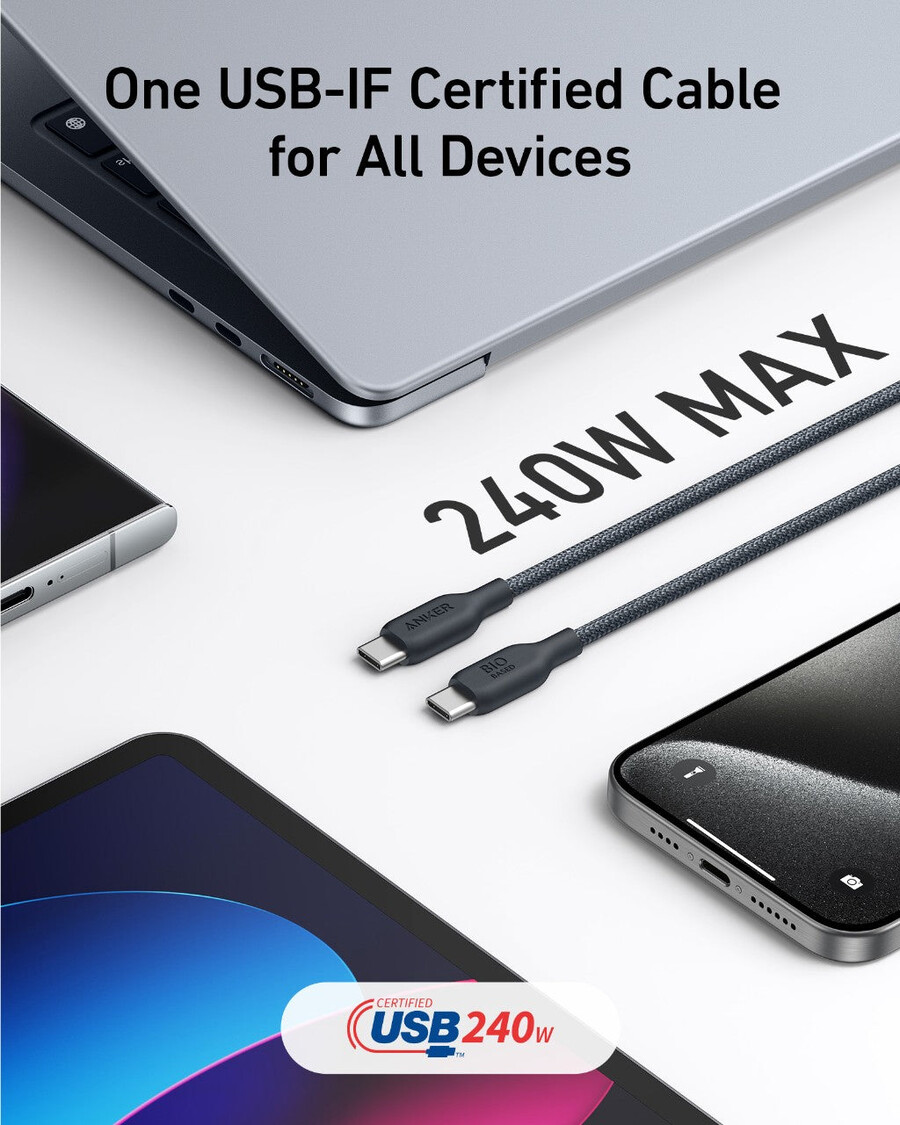 anker 543 usb-c para usb-c cable bio-braided