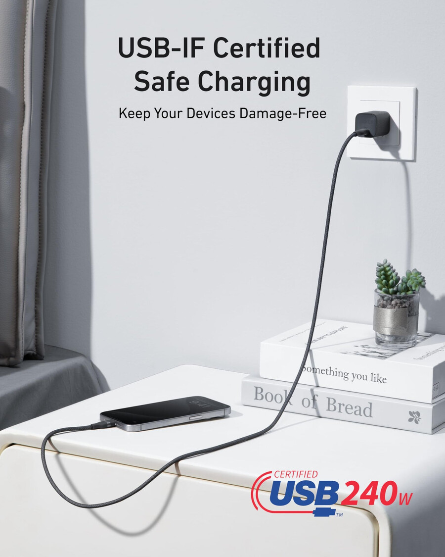 anker usb-c to usb-c cable 3 ft 6 ft 240w upcycled-braided