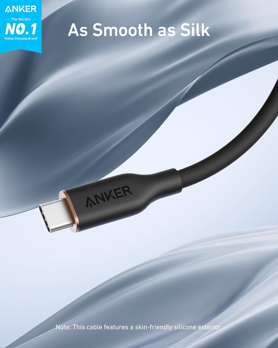 anker 643 usb-c para usb-c cable flow silicone 240w 2-pack midnight black