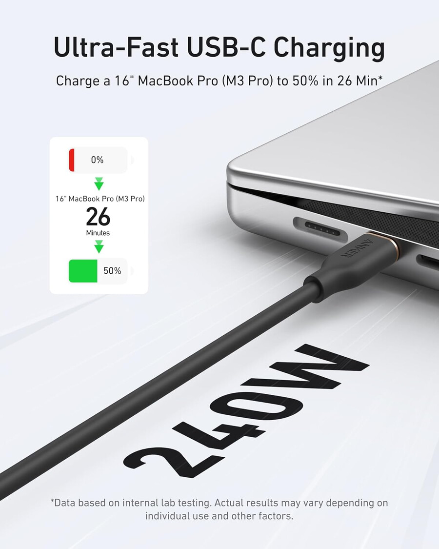 anker 643 usb-c para usb-c cable flow silicone 240w 2-pack midnight black