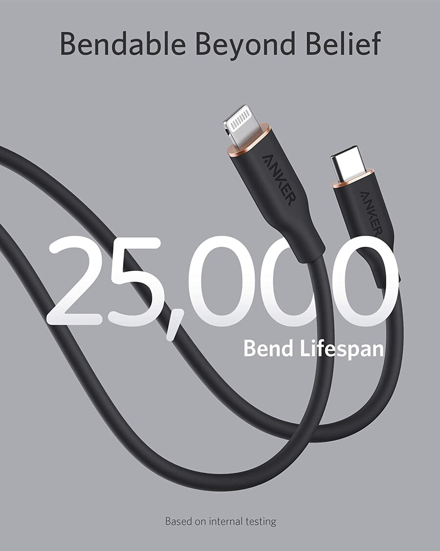 anker 641 usb-c para lightning cable flow 3 ft silicone