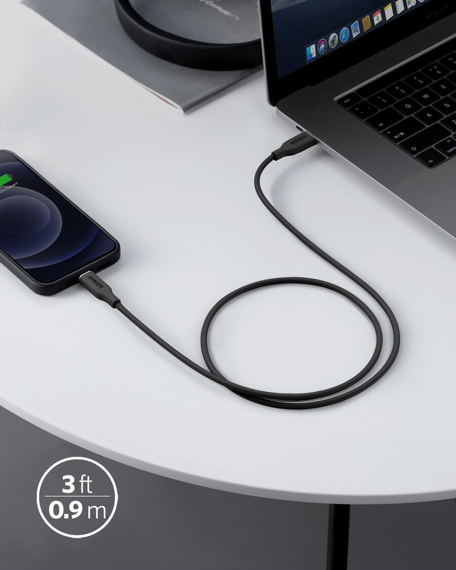 anker 641 usb-c para lightning cable flow 3 ft silicone