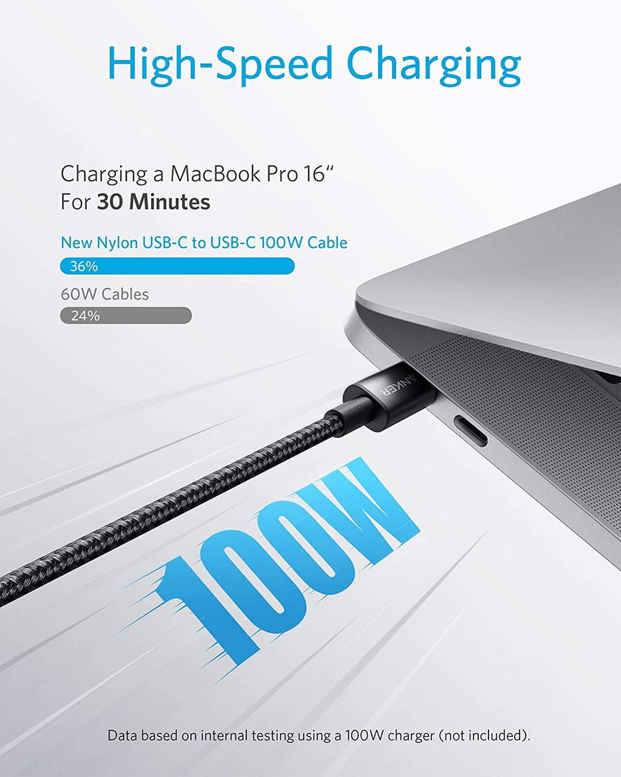 new nylon usb-c to usb-c 100w cable 10 ft 2-pack