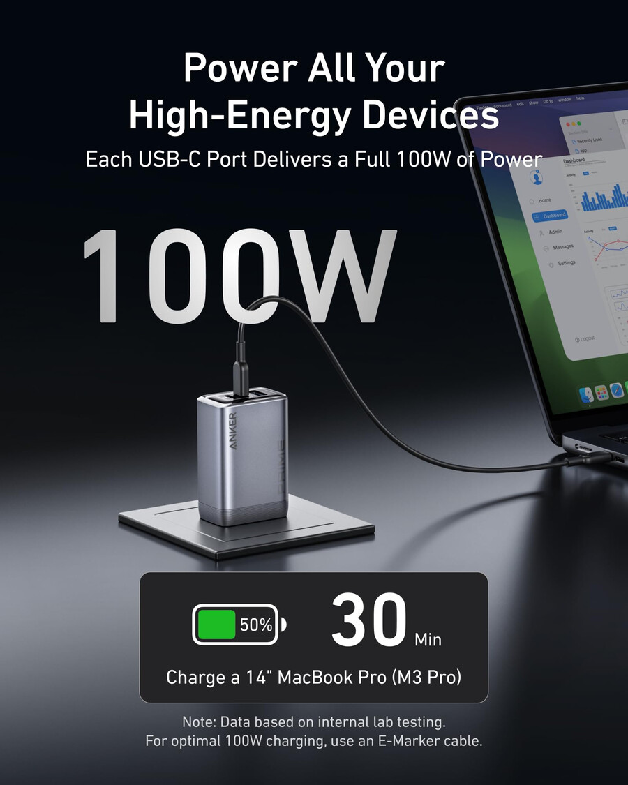 anker prime charger 100w 3 ports gan e anker prime usb-c to usb-c cable 240w upcycled-braided