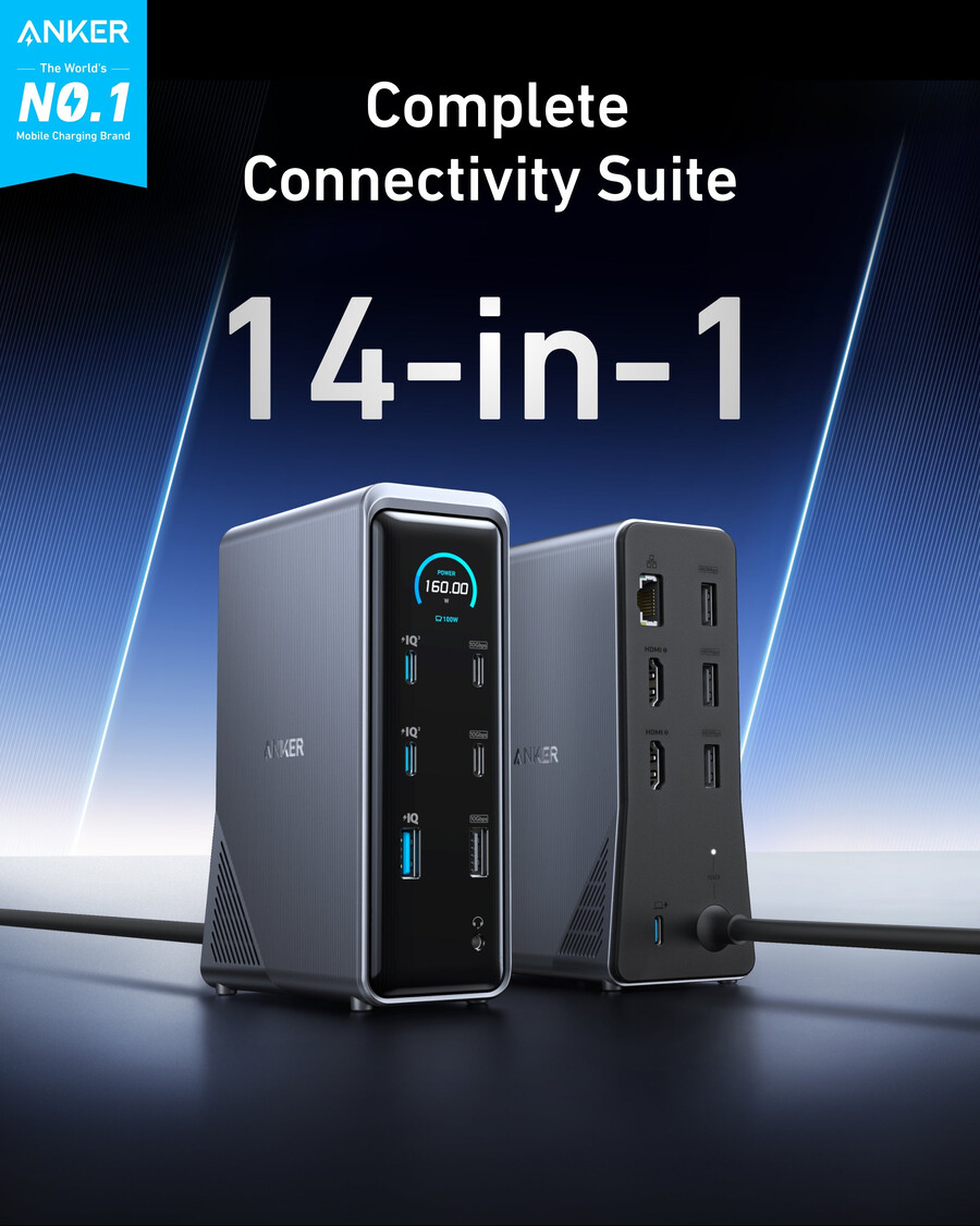 anker prime charging docking station 14-in-1 dual display 160w