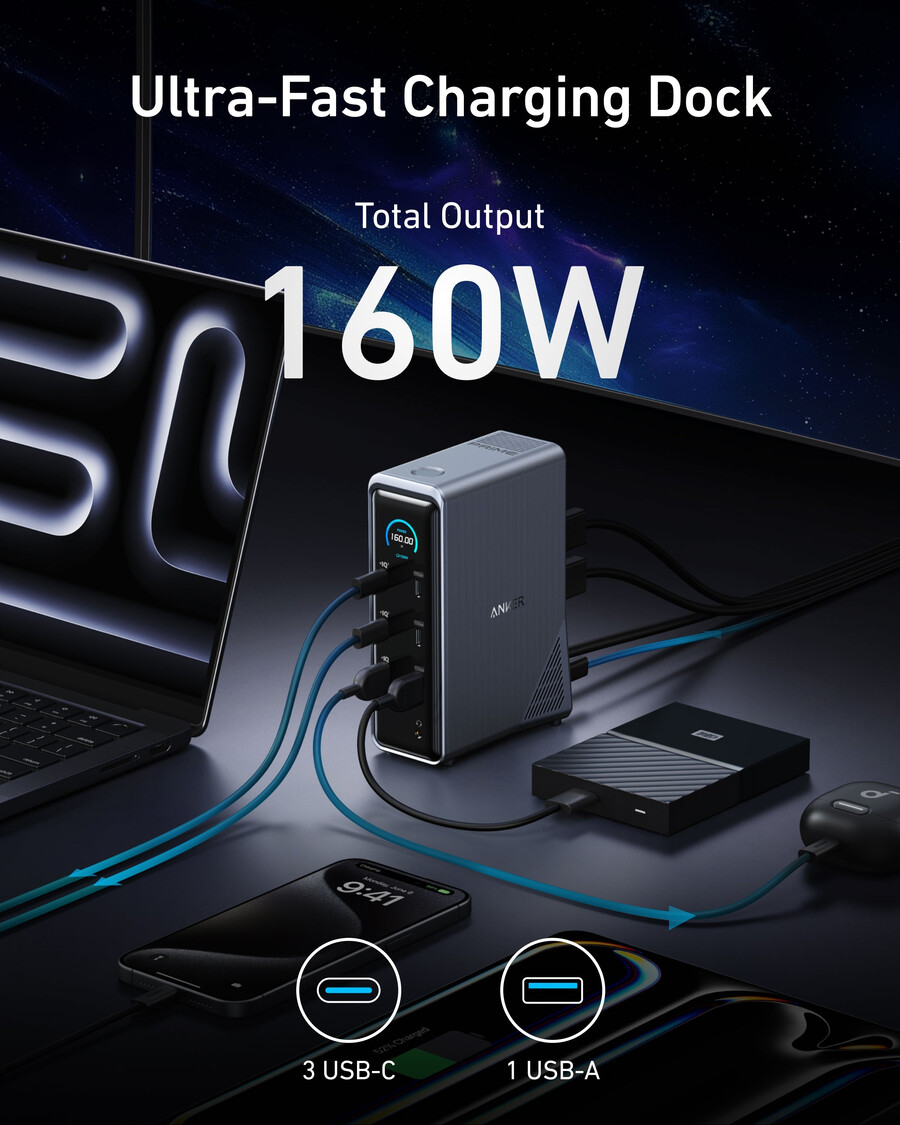 anker prime charging docking station 14-in-1 dual display 160w