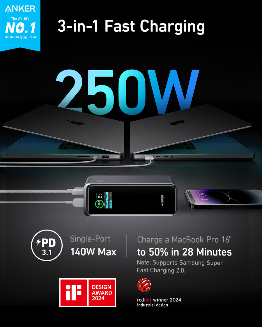 anker prime 27650mah power bank 250w e 100w charging base